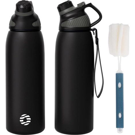 Trinkflasche Edelstahl BPAfrei Auslaufsicher Schwarz&grau 1000 ml (1/5)