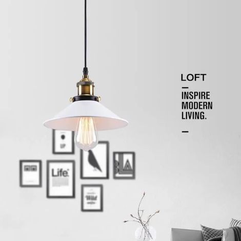 Industriel Lustre Suspension Luminaire Vintage en Chapeau Blanc (1/4)