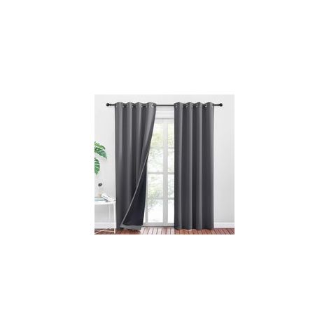 Verdunkelungsvorhänge – Grau, blickdicht, kältebeständig, wärmeisolierend, Ösenvorhänge, geräuschdämmend, schweres Material, UV-beständig, winddicht, 132 x 210 cm, Grau, 2 Paneele H345 – Crezuo