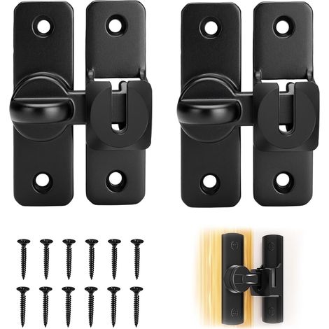 Lot de 2 Loquets de Porte 90/180 Degrés, Verrous de Porte avec Vis, Serrures de Fermeture, Blocs-Porte Coulissants pour Portes de Grange, Cuisines, Fenêtres, Portes de Jardin et Salles de Bain (1/4)