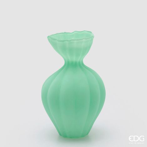 EDG Enzo De Gasperi Vaso Flow Sinuoso H 30,5 Cm D 19,5 Cm Waterproof Vetro Satinato Verde