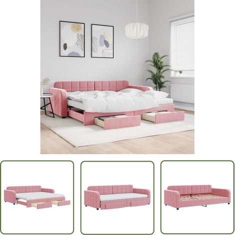 vidaXL Tagesbett Ausziehbar mit Schubladen Rosa 90x200 cm Samt