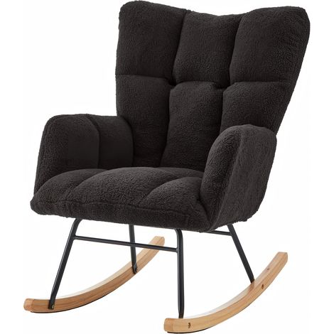 Fauteuil à bascule moderne 69×89×101 cm avec structure en bois et métal – design scandinave polyvalent pour séjour, bureau et balcon (1/5)