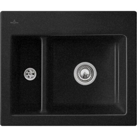 VILLEROY ET BOCH Subway 60 XM Fregadero de 1 seno y medio 62 x 51 cm sin escurridor Cromita CeramicPlus con desagüe automático