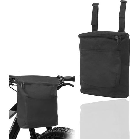 Juego de 2 bolsas negras impermeables para bicicleta con cremallera – Bolsas universales para manillar con bolsillo frontal y correas de montaje. (1/5)