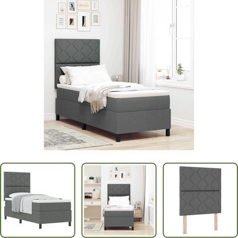 Matelas ferme-moyen -  Lit à ressorts avec matelas Gris foncé 80 x 200 cm tissu (1/5)
