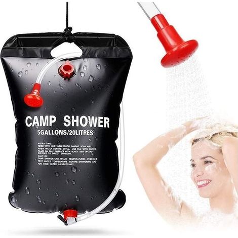 Sac de Douche Solaire Camping 20L Voyage Chauffé à L'énergie Solaire Portable Eau Chaude avec Flexible Amovible Tête de Douche (1/4)