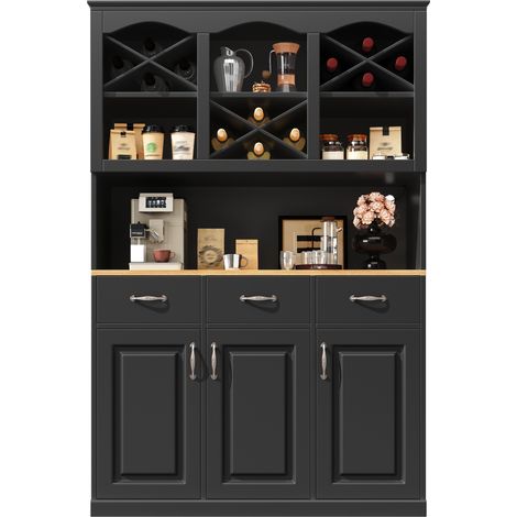 Armario de cocina alto 120 x 40 x 180 cm con 3 puertas, 3 cajones y iluminación LED negro HOMVRA (1/5)