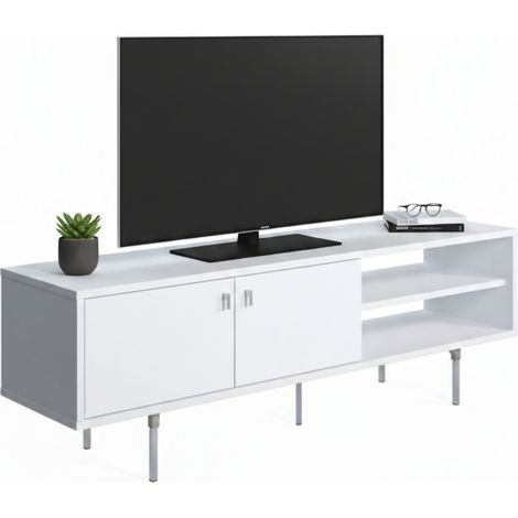 Mobile Porta tv Militello, un Ripiano, 3 Vani, Apertura Battente, 140x35x45h cm Bianco
