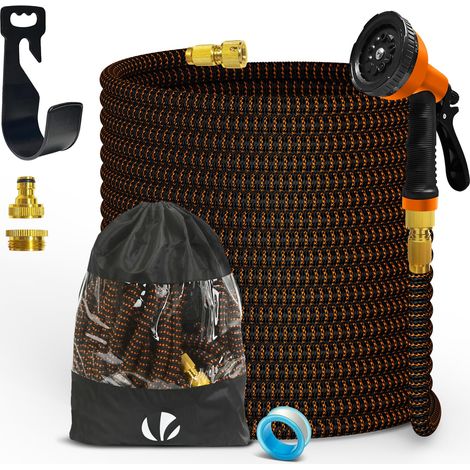 Tuyau d'Arrosage Extensible 30m Renforcé Adaptable 1/2" et 3/4" 10 Modes de Pulvérisation Flexible et Anti-Fuite Raccord et Sac de Rangement Fournis Orange (1/5)