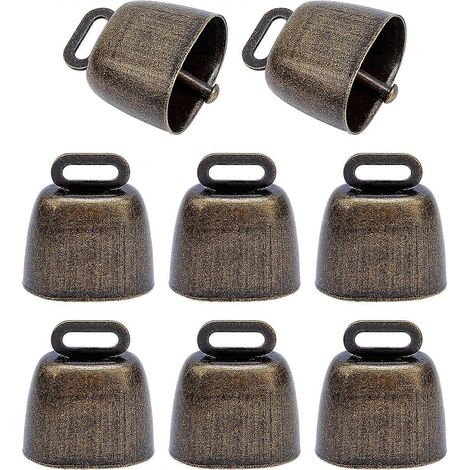 Lot de 8 cloches en fer couleur bronze pour animaux de ferme, style rétro, avec pendentifs et sonneries pour bovins, chevaux et moutons. (1/5)