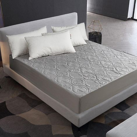 Protège-matelas gris, drap-housse, protection contre l'humidité, alèse imperméable en coton, surmatelas silencieux, convient aux sommiers à ressorts - 220 x 200 cm-220200 (1/5)