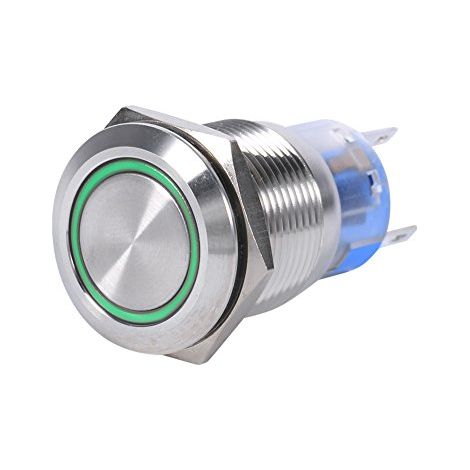 Keenso 19 mm 12 V-24 V Edelstahl wasserdichter LED-Druckknopfschalter, verriegelnd EIN/AUS, 1 Schließer/1 Öffner (Grün)