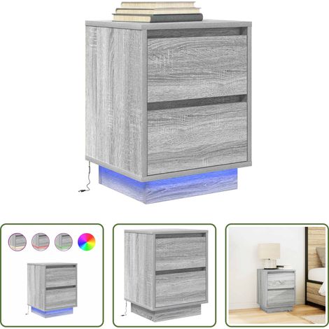 LED-Beleuchtung - Nachttisch mit LED-Leuchten Grau Sonoma 38x34x50 cm (1/5)