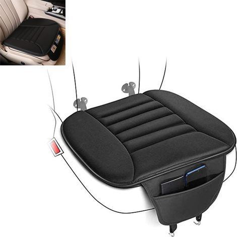 Coussin de siège auto avec sac de rangement Protection de siège confortable et respirante 49 x 46 cm Noir Pour voiture chaise de bureau et maison (1/5)