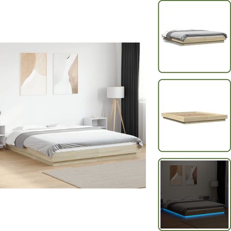 The Living Store Bettgestell mit LED Sonoma-Eiche 160x200 cm Holzwerkstoff - LED-Leuchten (1/5)