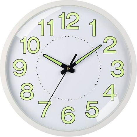 Geräuschlose 30-cm-Wanduhr mit weißem Rahmen – geräuschloses Quarzwerk für Wohn- und Schlafzimmer, 30 cm großes Leuchtdisplay (1/5)
