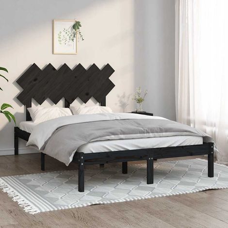 Cadre de lit sans matelas noir 135x190 cm bois massif (1/4)