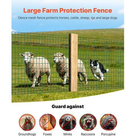 Clôture bétail verte vinyl 1x25m maille 5x10cm fil acier zingué 2.1mm pour vaches porcs moutons enclos cage jardin rustique (1/5)