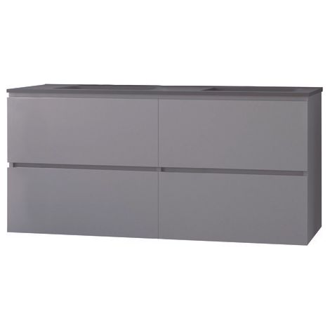 ONDEE ZEN - Meuble salle de bain à suspendre TRENDY - 120cm -4 tiroirs - Gris - Plan noir
