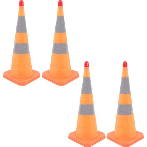 Cône de signalisation pliable 28 pouces, lot de 4, réfléchissant avec lumière, sécurité routière, stationnement, orange, escamotable et réutilisable. (1/5)