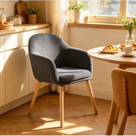 Chaise salle à manger 53,5x46x83,5 cm velours gris foncé, moderne pour salon FloraGrace (1/4)