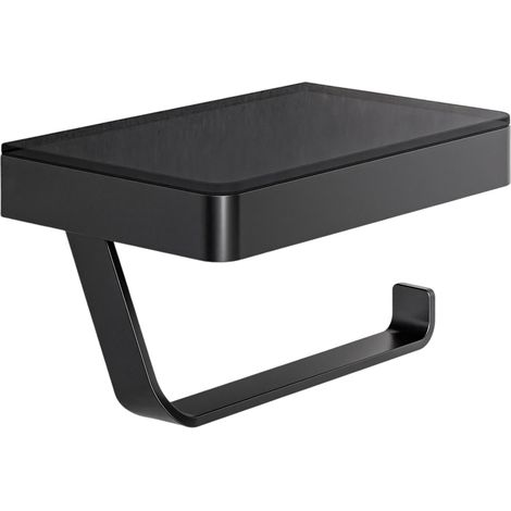 Toilettenpapierhalter Bernstein G501 Edelstahl mit Ablage aus Glas Farbe: Schwarz matt (1/5)