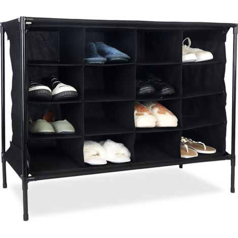 Relaxdays Zapatero Camping, 16 Compartimentos, Apilable, Montaje Sencillo, Armario de Tela, 65 x 84 x 36 cm, Negro