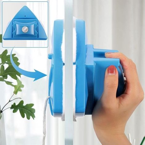 Blue - 1 piece double-sided window cleaner Window wiper Magnetic cleaning tool Adjustable magnetic cleaning brush for high windows. (1/5)