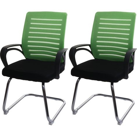 2er-Set Konferenzstuhl HHG-531, Besucherstuhl Freischwinger, 150kg belastbar Stoff/Textil grün