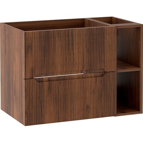 Meuble sous vasque suspendu avec étagère L.80 cm effet noyer Warmia façade rainurée NOVO Furnidea (1/5)