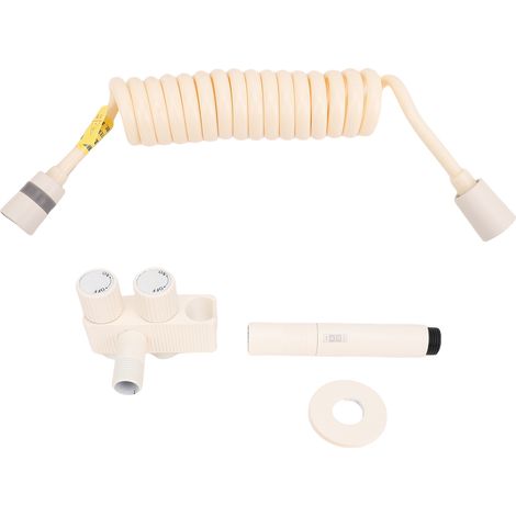 Kit de douchette bidet portable avec double vanne de contrôle, robinet de toilette multifonction en cuivre, fixation murale, beige (1/5)