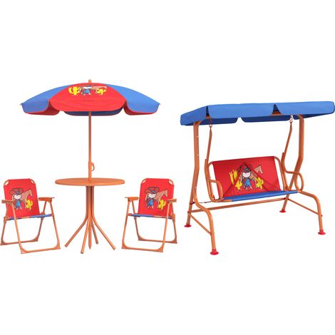 Outsunny 4 Piece Kids Garden Set, Cowboy Themed with Adjustable Canopy (1/5)
