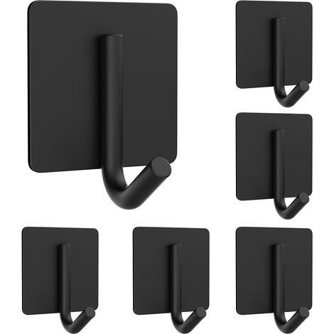 CCYKXA Adhesive Hooks Wall Mounted 6 Pieces Adhesive Hooks for Kitchen Bathroom Table without Drilling Adhesive Towel Hook Without Drilling Stainless Steel for Kitchen and Bathroom Black (1/5)