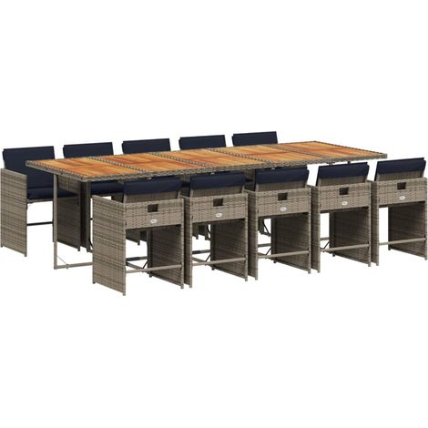 Maison Exclusive - 11-teiliges Garten-Ess-Set mit Kissen, grau, P