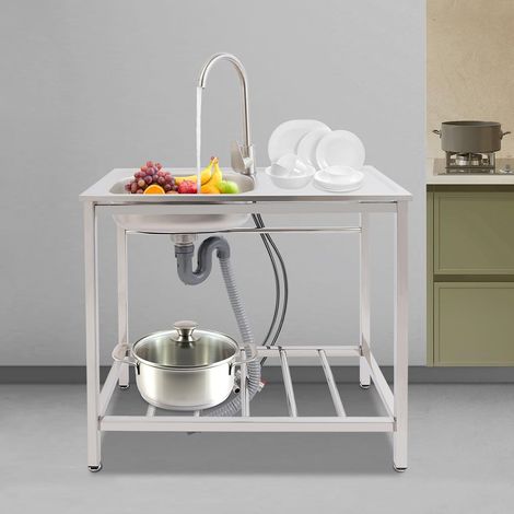 Freistehender Spültisch Edelstahl Multifunktionswaschtisch 75 40 75cm, Spülenschrank mit Spüle und Armatur Spüle mit Unterschrank Edelstahlspüle für Outdoor Küche, Garten, Camping, Küchen (1/5)