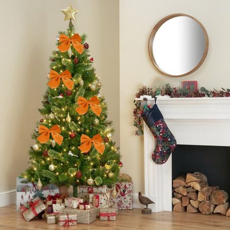 Bow - Velvet Christmas Tree Topper - Indoor Outdoor Holiday Decoration - 3 Pack - Red Green Gold (1/5)
