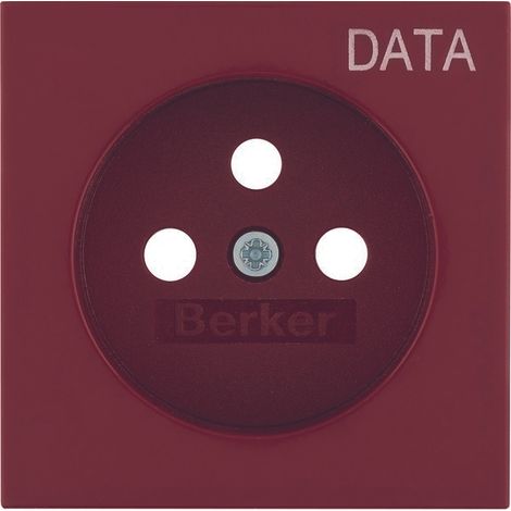 Placca per presa con messa a terra con stampa "DATA", rossa, lucida, B.Square