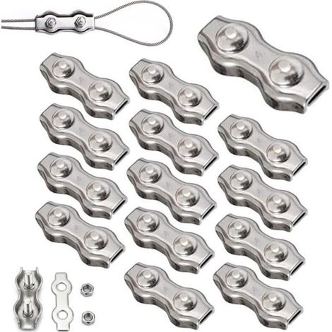 14 Pièces Duplex Clips M4 Câble Métallique Clips Inoxydable 304 Pinces Duplex pour Gréement de Câble Métallique de 4 mm (1/5)