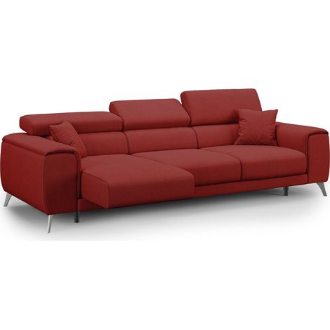 Fusion Sofá con asientos deslizantes en tela suave antimanchas 260 cm Rojo