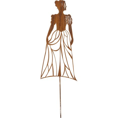 Donna in abito, ornamento da giardino, acciaio Corten color ruggine, 50 cm, ragazza con fascia per capelli