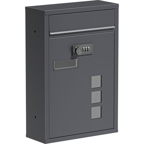 Wiltec Briefkasten anthrazit 215x320x90mm Briefkasten mit Zahlenschloss, Namensschild und Sichtfenster Postkasten aus pulverbeschichtetem Stahl