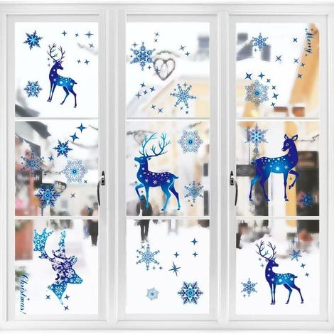 198 Pcs Sticker Noel Fenetre Réutilisable Autocollants Fenetre Noël Flocons Renne Stickers Noel Vitrine Electrostatique pour Vitre,Vitrine (1/4)