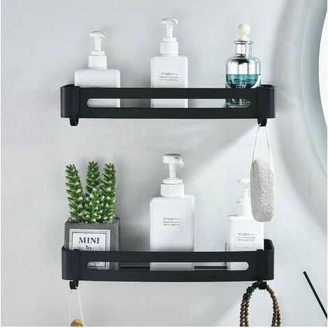 2 étagères sans perforation espace aluminium noir stockage salle de bain matériel pendentif Durable non émulsifiant