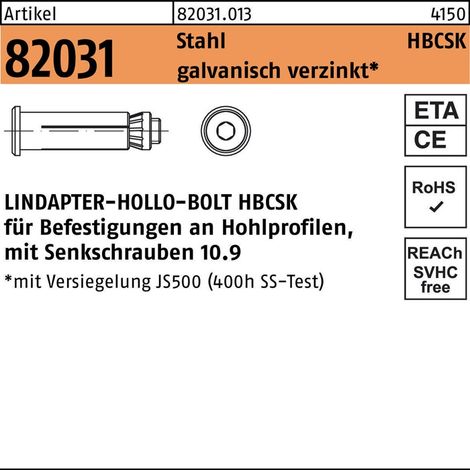 Hohlraumdübel R 82031 Senkschraube HBCSK 12-1 (55/25) 10.9 verz. 1St. LINDAPTER (1/2)