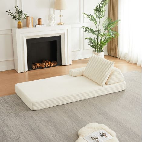 Divano modulare 211 cm beige in velluto a coste con schienali triangolari regolabili (1/5)
