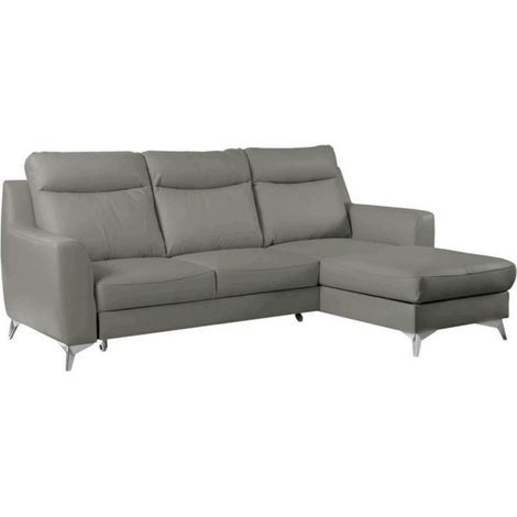 Canapé d'angle convertible en cuir italien de luxe 5/6 places GIANNI avec coffre, gris clair, angle droit (1/5)