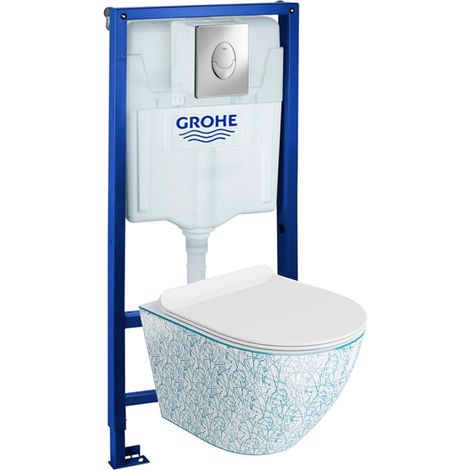 GROHE Bâti-support Skate Air + Lavita WC Sofi Slim Kresz suspendu blanc sans bord + panneau de commande Delta 25 chrome Kit complet WC