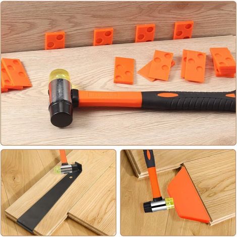 Kit d'Installation pour Sol Stratifié,Kit Pose Parquet Stratifié avec 40 Entretoises Bloc de Frappe, Barre de Traction Robuste et Maillet en Fibre de Verre, Poignée Souple Antidérapante (1/4)