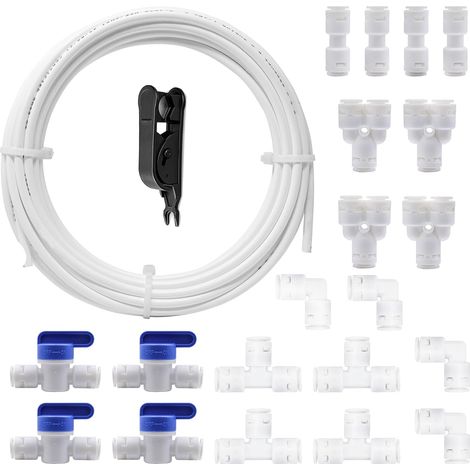 10 Meters Water Supply Hose Tube, 1/4" Refrigerator Connectors Kit, Water Purifiers Quick Connect Tube Fittings Type Y+T+I+L+Ball Valve Reverse Osmosis Systems (1/5)